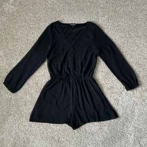 Express Long Sleeve Crossover V Neck Romper